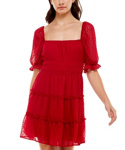 Juniors' Swiss-Dot Tiered Dress Red $14.92 Dresses