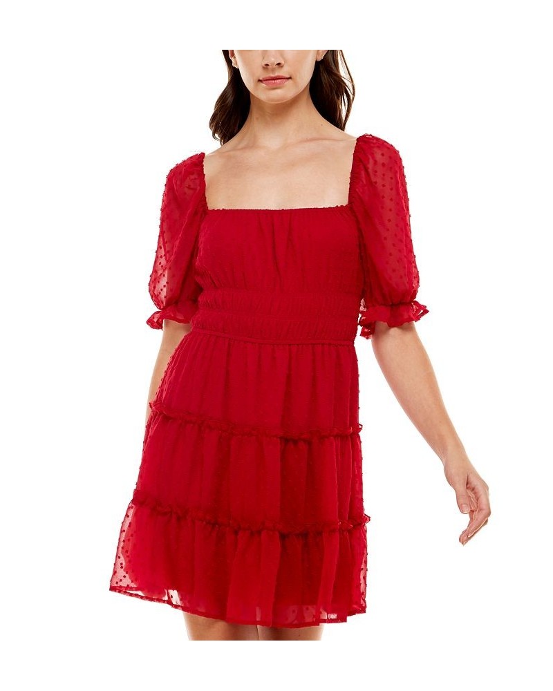 Juniors' Swiss-Dot Tiered Dress Red $14.92 Dresses