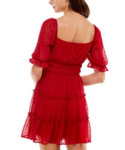 Juniors' Swiss-Dot Tiered Dress Red $14.92 Dresses