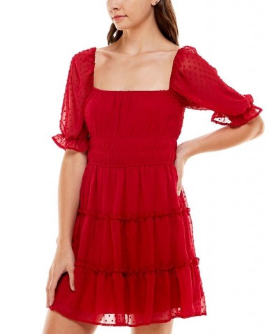 Juniors' Swiss-Dot Tiered Dress Red $14.92 Dresses