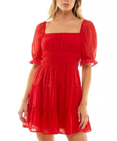 Juniors' Swiss-Dot Tiered Dress Red $14.92 Dresses