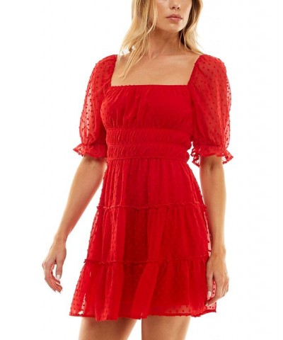 Juniors' Swiss-Dot Tiered Dress Red $14.92 Dresses