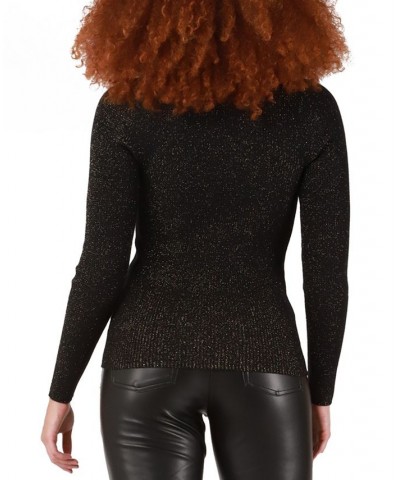 Petite Metallic-Threaded Sweetheart-Neck Sweater Glitter Black $35.19 Sweaters