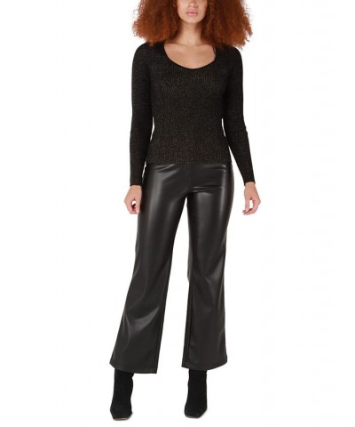 Petite Metallic-Threaded Sweetheart-Neck Sweater Glitter Black $35.19 Sweaters