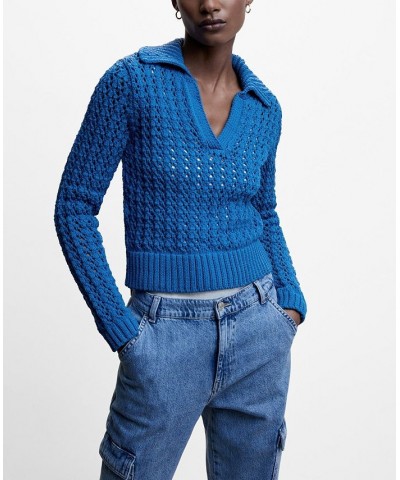 Women's Polo Neck Sweater Blue $43.20 Sweaters