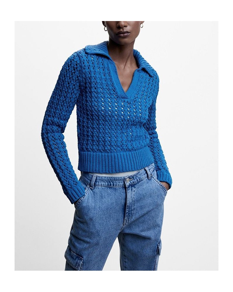 Women's Polo Neck Sweater Blue $43.20 Sweaters