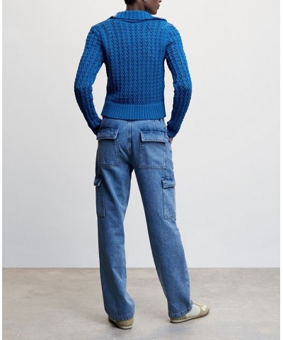 Women's Polo Neck Sweater Blue $43.20 Sweaters