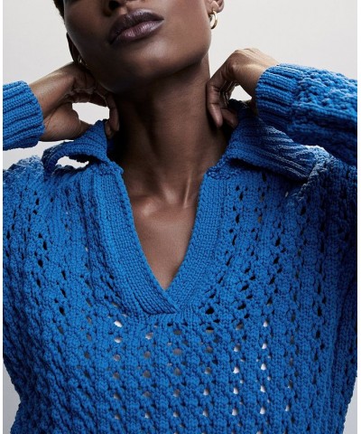 Women's Polo Neck Sweater Blue $43.20 Sweaters