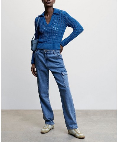 Women's Polo Neck Sweater Blue $43.20 Sweaters