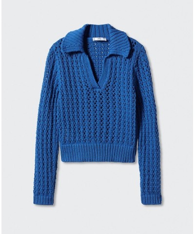 Women's Polo Neck Sweater Blue $43.20 Sweaters