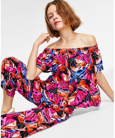 Women's Printed Off-The-Shoulder Top Sky Captain Multi $16.28 Tops