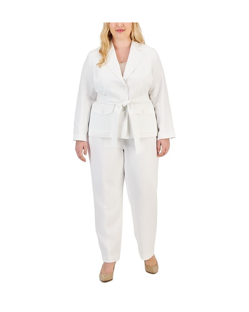 Plus Size Belted Safari Jacket Pantsuit White $137.60 Suits