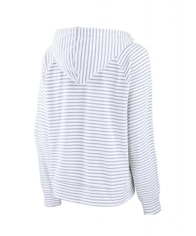 Women's Branded White Wisconsin Badgers Striped Notch Neck Pullover Hoodie White $33.79 Sweatshirts