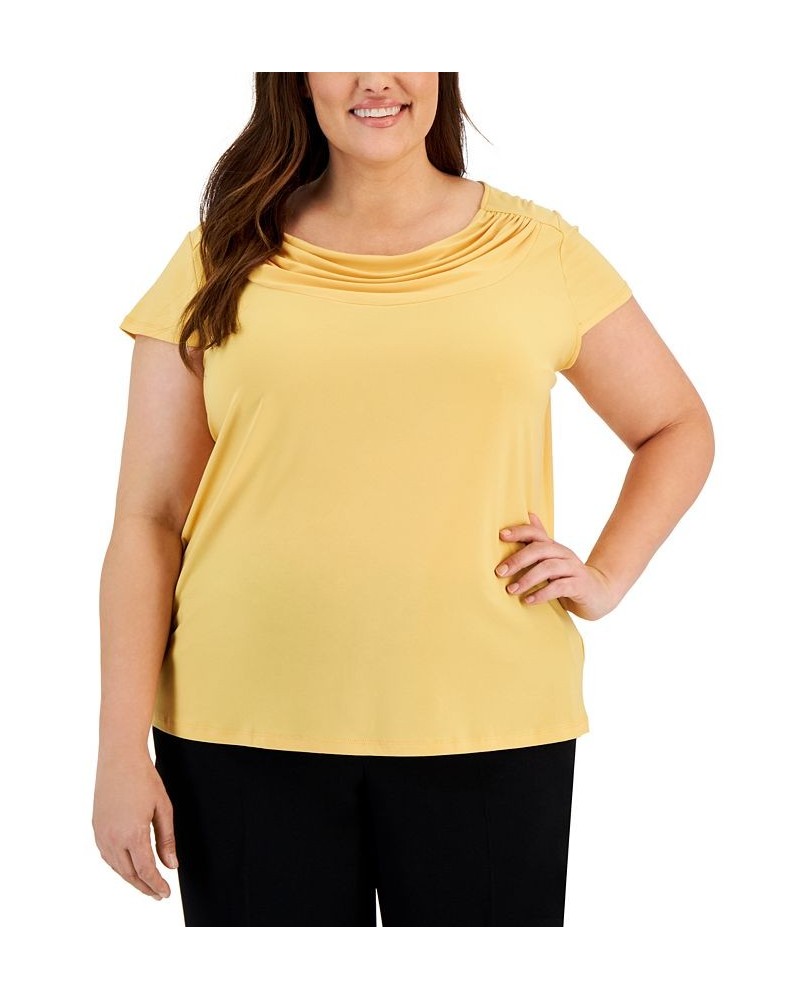 Plus Size Short-Sleeve Cowl-Neck Top Gold $36.57 Tops