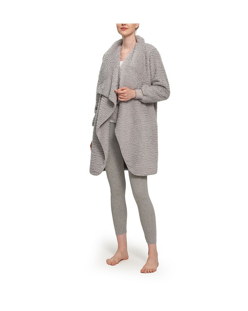 Women's Rib Knit Cuff Open Front with Cascading Cardigan Gray $28.80 Sleepwear