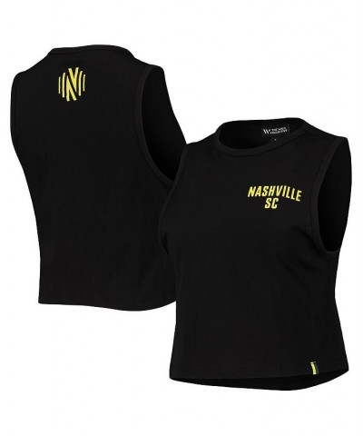 Women's Black Nashville SC Crop Muscle Tri-Blend Tank Top Black $31.79 Tops
