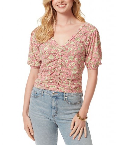 Women's Murphy Floral-Print Ruched Top Pink $26.86 Tops