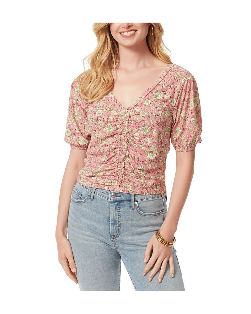 Women's Murphy Floral-Print Ruched Top Pink $26.86 Tops