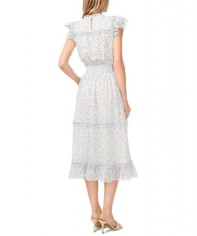 Women's Flutter-Sleeve Smocked-Waist Midi Dress White $31.29 Dresses