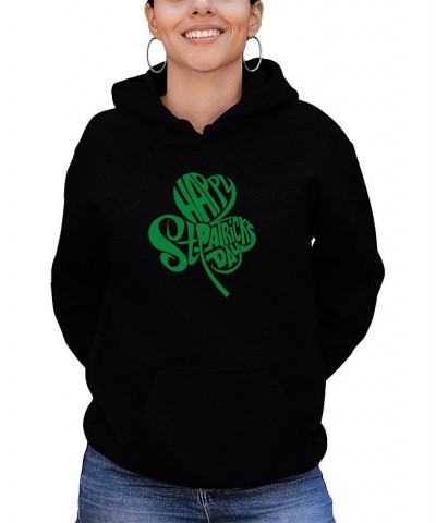 Women's St. Patrick's Day Shamrock Word Art Hooded Sweatshirt Black $24.00 Sweatshirts