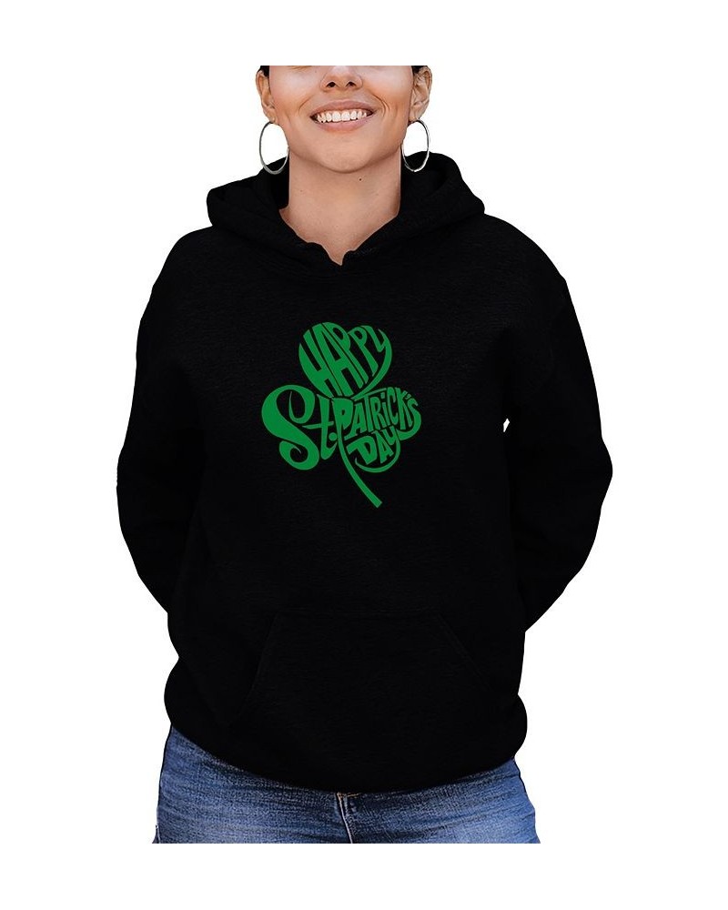 Women's St. Patrick's Day Shamrock Word Art Hooded Sweatshirt Black $24.00 Sweatshirts