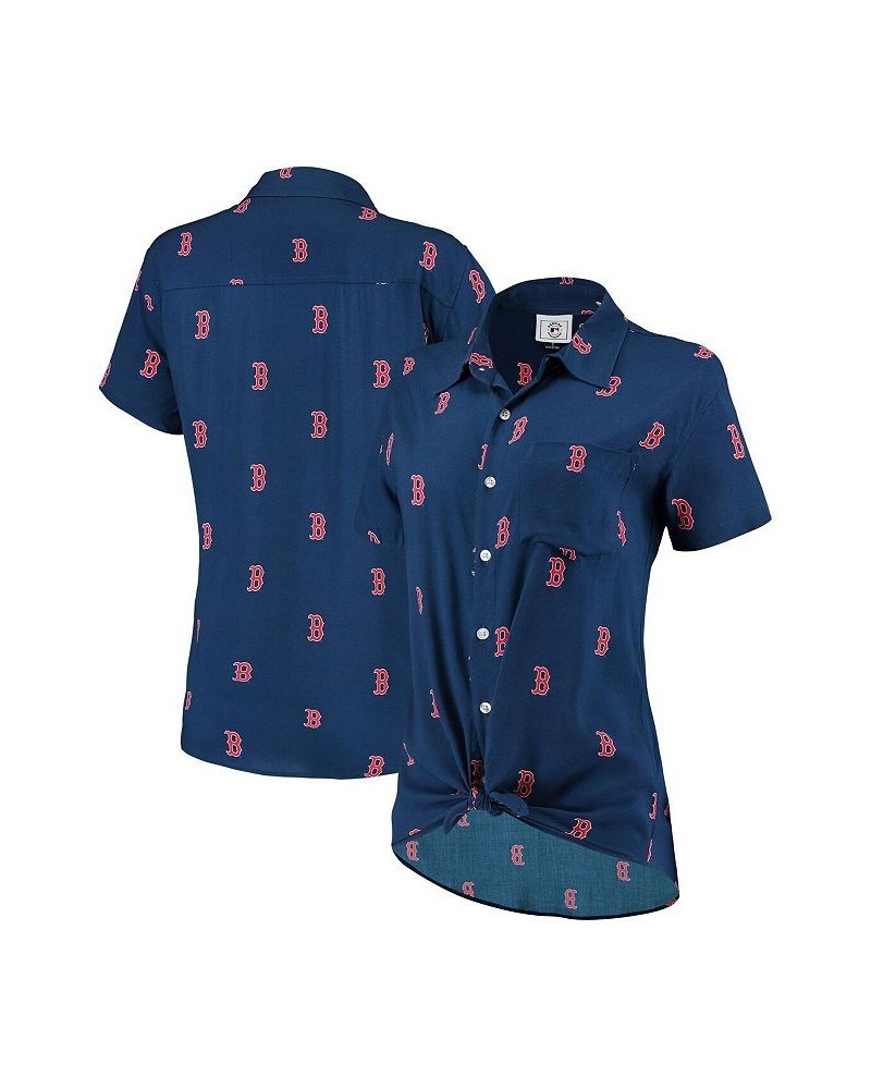 Women's Navy Boston Red Sox All Over Logos Button-Up Shirt Navy $43.99 Tops