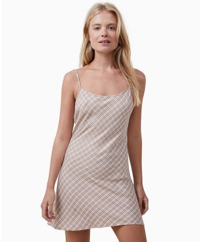 Women's Drew Mini Slip Dress Frankie Check Chestnut $21.60 Dresses