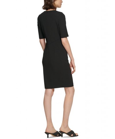 Women's Jewel-Neck Scuba Crepe Sheath Dress Black $69.12 Dresses