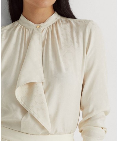 Women's Ruffle-Trim Logo Jacquard Shirt White $59.50 Tops