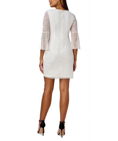 Women's Beaded Bell-Sleeve Sheath Dress Ivory $77.70 Dresses