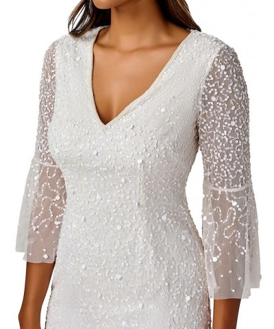 Women's Beaded Bell-Sleeve Sheath Dress Ivory $77.70 Dresses