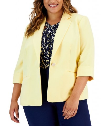 Plus Size 3/4-Sleeve Single-Button Blazer Pale Yellow $36.63 Jackets