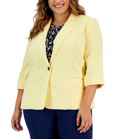 Plus Size 3/4-Sleeve Single-Button Blazer Pale Yellow $36.63 Jackets