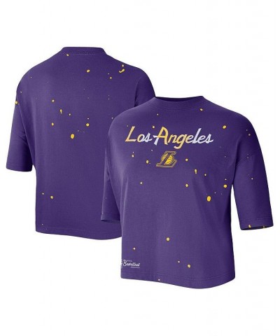 Women's Purple Los Angeles Lakers Courtside Splatter Cropped T-shirt Purple $20.50 Tops