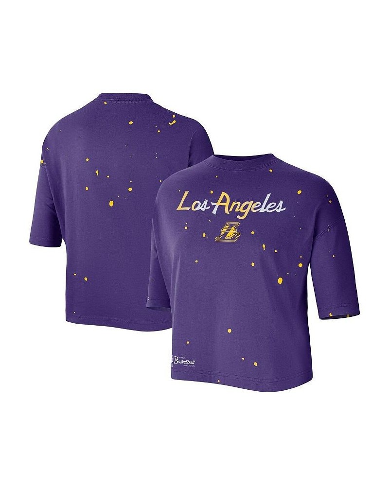 Women's Purple Los Angeles Lakers Courtside Splatter Cropped T-shirt Purple $20.50 Tops