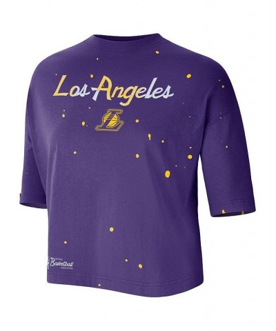 Women's Purple Los Angeles Lakers Courtside Splatter Cropped T-shirt Purple $20.50 Tops