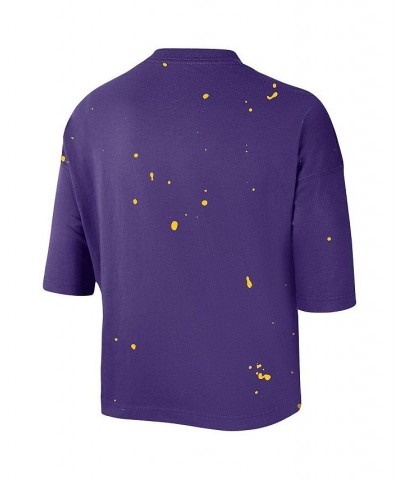 Women's Purple Los Angeles Lakers Courtside Splatter Cropped T-shirt Purple $20.50 Tops