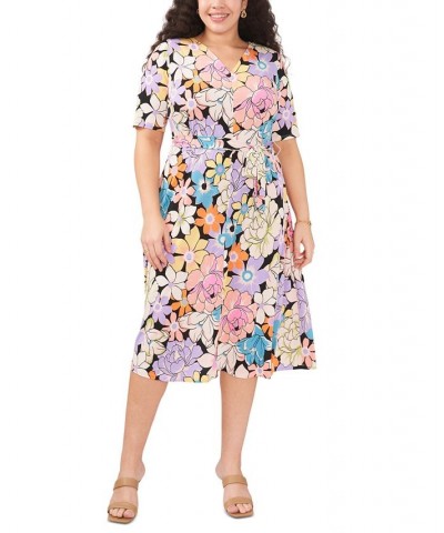 Plus Size Floral-Print Belted Midi Dress Black/Bright $44.50 Dresses