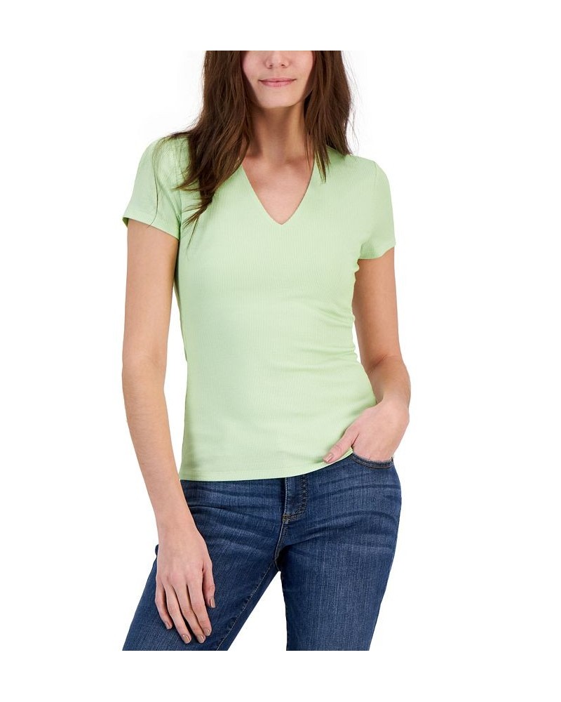 Women's Two-Toned Ribbed V-Neck Top Green $12.76 Tops