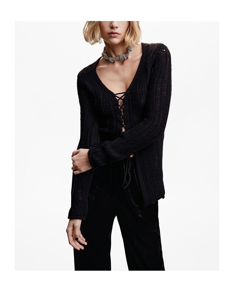 Women's Bow Knitted Cardigan Black $47.69 Sweaters