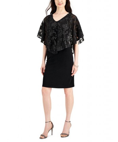 Women's Embellished Cape-Overlay Dress Black $21.56 Dresses