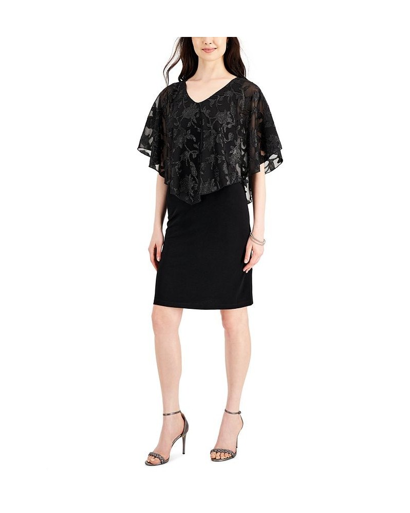 Women's Embellished Cape-Overlay Dress Black $21.56 Dresses