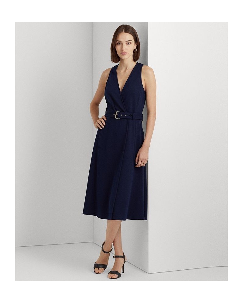 Women's Belted Herringbone Jacquard Dress Blue $68.25 Dresses