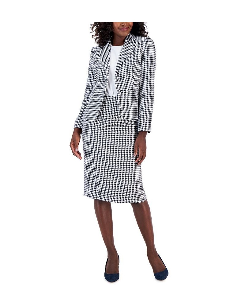 Women's Houndstooth Two-Button Skirt Suit Regular and Petite Sizes Blue $68.00 Skirts