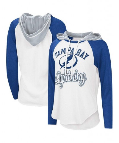Women's Starter White Blue Tampa Bay Lightning MVP Raglan Hoodie T-shirt Blue $28.99 Tops