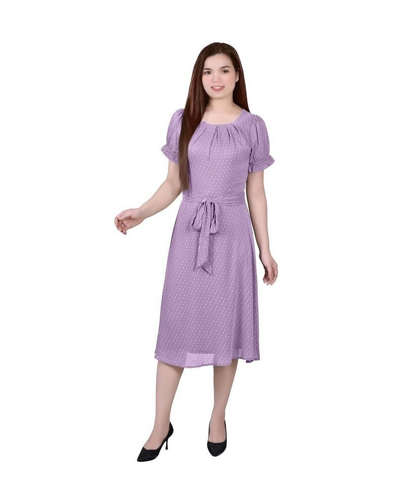 Petite Short Sleeve Belted Swiss Dot Dress Mellow Rose Multi Circle $18.62 Dresses
