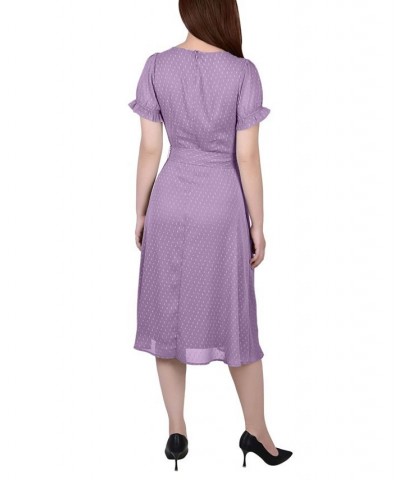 Petite Short Sleeve Belted Swiss Dot Dress Mellow Rose Multi Circle $18.62 Dresses